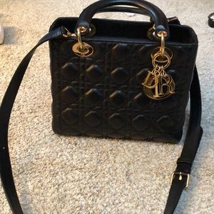 Lady Dior medium black lambskin bag